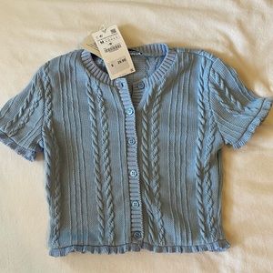 Zara Ruffled Cable Knit Mini Cardigan (Baby Blue)